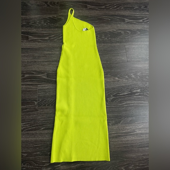 Self Portrait One - Shoulder Ribbed Knit Midi Dress Lime US 4 - Picture 5 of 6